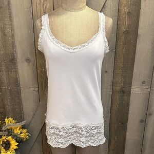 Sundance Y2K Grey Square Neck Lace Trim "Elan Tank", Size M